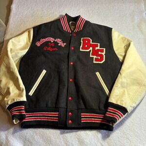 Vintage Golden Bear Varsity Jacket Mens L Black Wool Leather Sleeve Gateway High